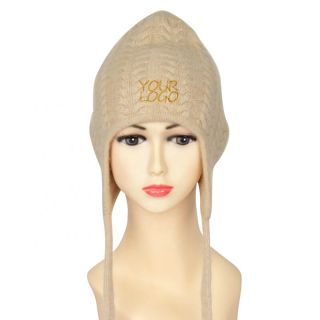 Custom Cashmere Beanie Hat Winter Knit Hat  Warm Knitted Hat with Earmuffs
